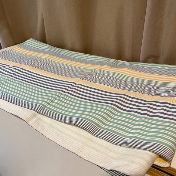 Striped Canvas Fabric 2 Yards Blue Green Yellow White Cotton - Picture 2 of 3